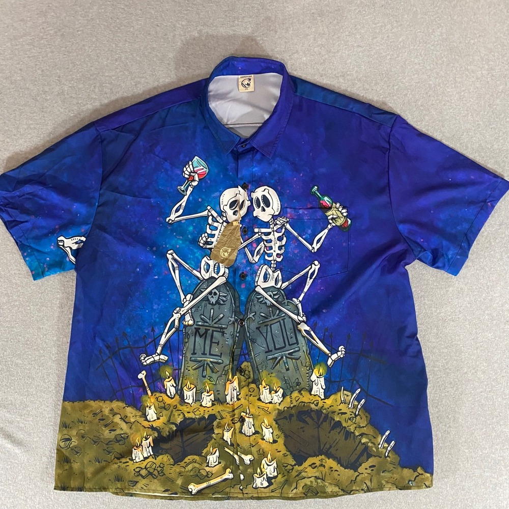 Hardaddy Skeleton Galaxy Shirt Mens 2XL Halloween Button Down Tombstone